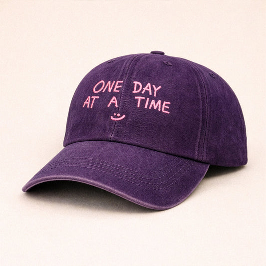 "One Day at a Time" Washed Cap in Purple
