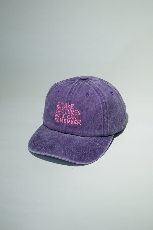 "I Take Pictures So I Can Remember" Cap in Purple