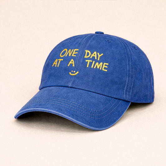 "One Day at a Time" Washed Cap in Blue