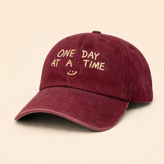 "One Day at a Time" Washed Cap in Maroon