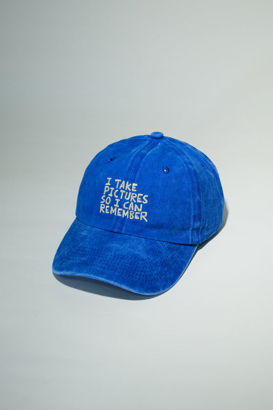 "I Take Pictures So I Can Remember" Cap in Blue