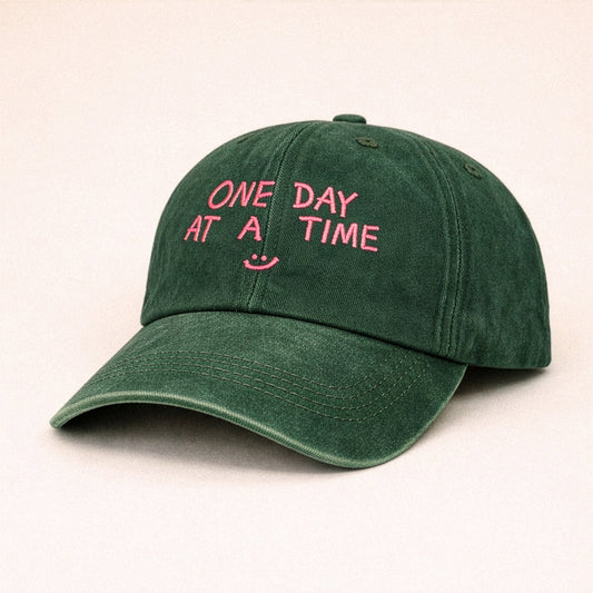 "One Day at a Time" Washed Cap in Green
